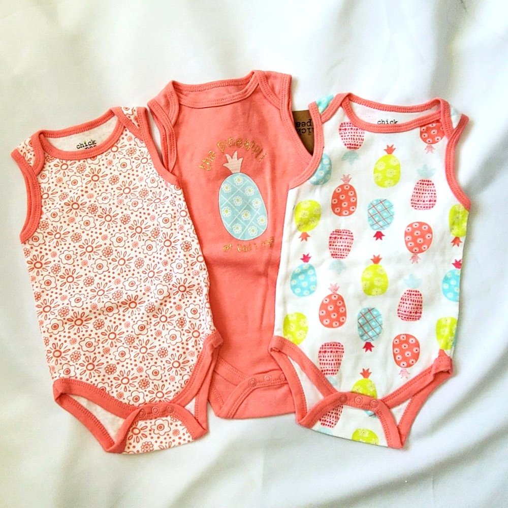 Chick Pea Bodysuits Size 6-9 Months Set Of 3 Floral Pineappple